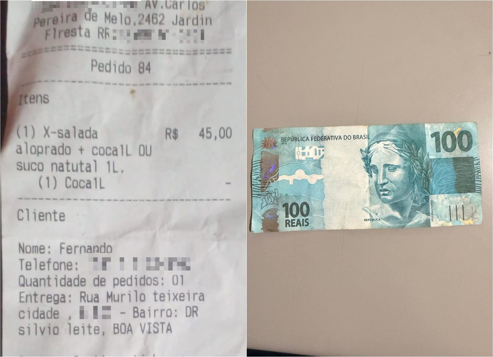 Homem utiliza nota falsa de R$ 100 para pagamento de lanche em Boa Vista